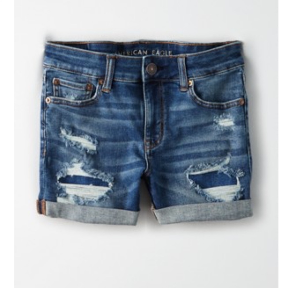 NWT American Eagle Midi Short Destroyed Medium Bright Indigo Size 8